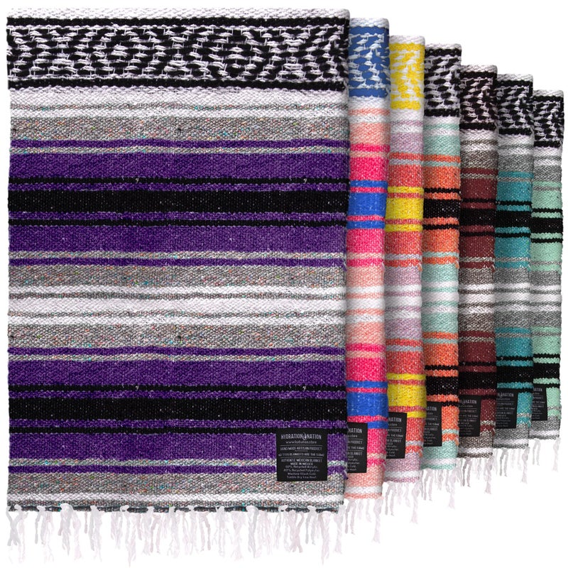 Hydration Nation Authentic Extra Large Mexican Blanket (70"x50") - Handwoven Yoga, Serape - Artisanal Falsa, Beach, Camping, Picnic, Outdoor (Purple) - Image 1